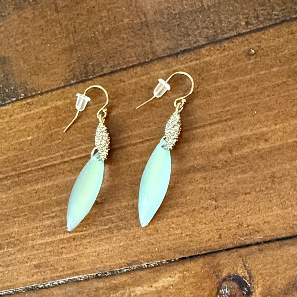 Alexis Bittar Gold and Light Blue Leaf Earrings